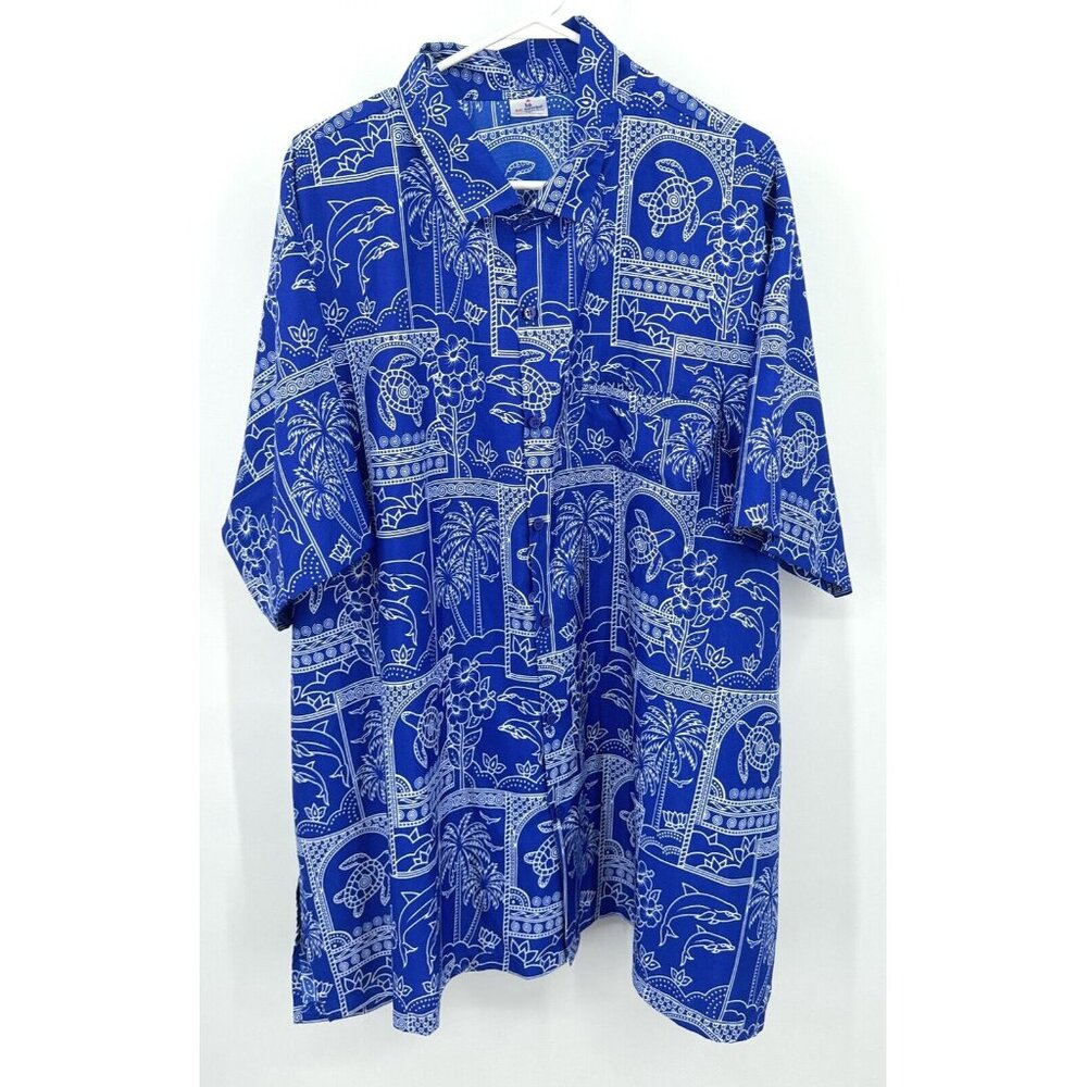 La Leela Shirt Mens 3XL Hawaiian Button Up Tropical Casual Blue‎